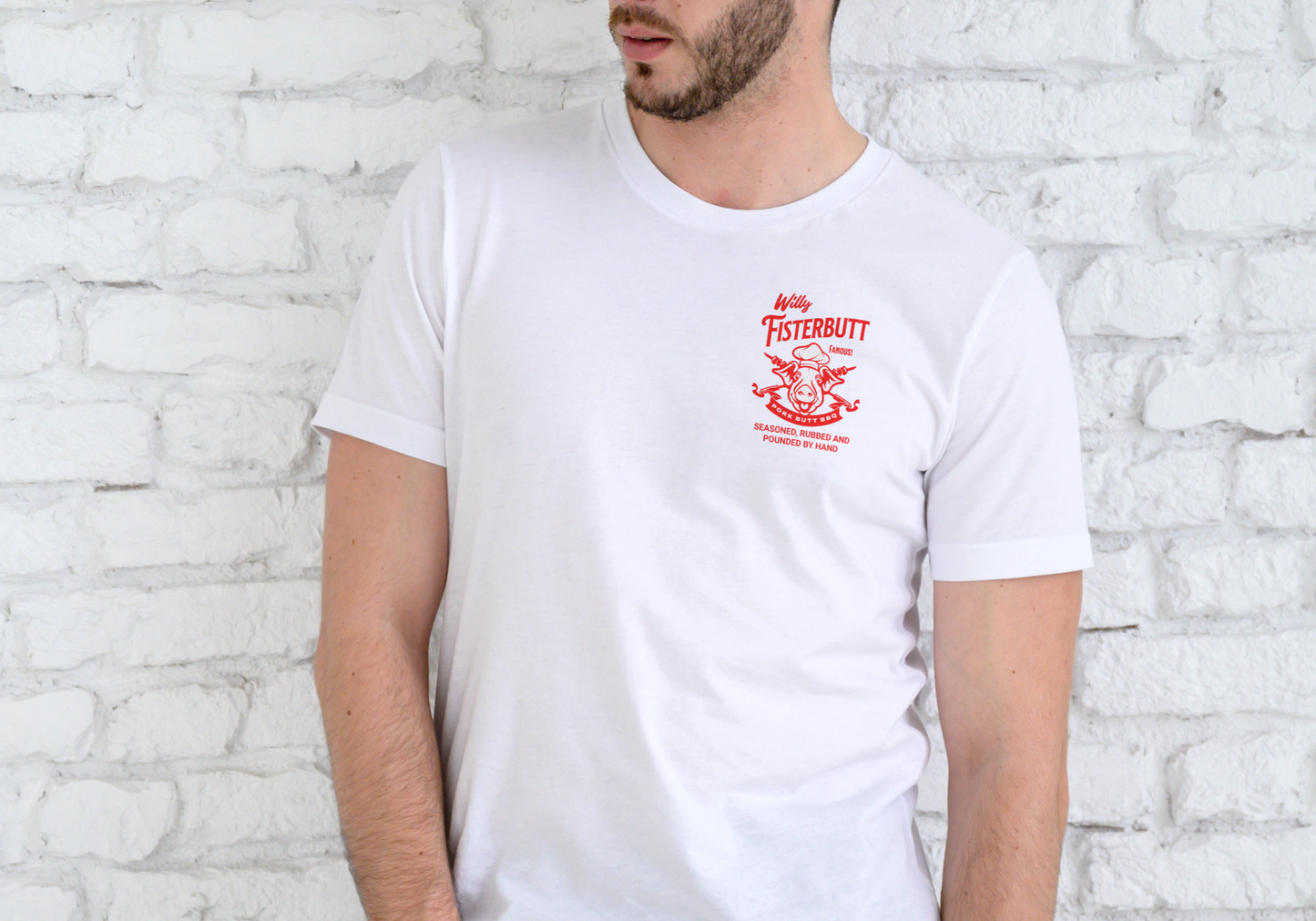 WILLY FISTERBUTT PORK BUTT BBQ, T-SHIRT, UNISEX, COTTON