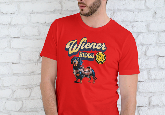 WIENER RIDES, T-SHIRT, UNISEX, COTTON