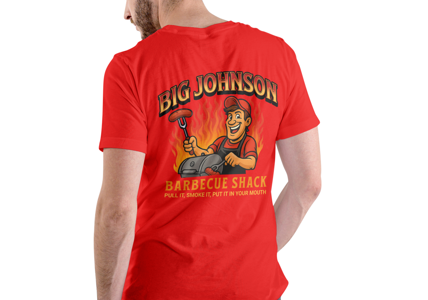 BIG JOHNSON BARBECUE SHACK, T-SHIRT, UNISEX, COTTON
