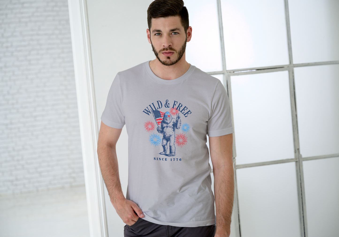 Wild and Free Since 1776 Bigfoot July 4th T-Shirt