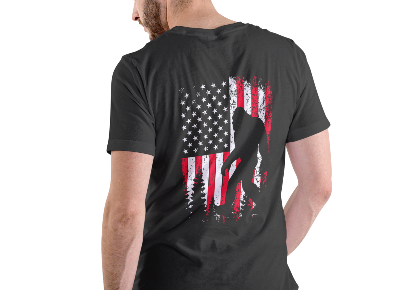 BIGFOOT AMERICAN FLAG, DISSTRESSED, T-SHIRT, UNISEX, COTTON