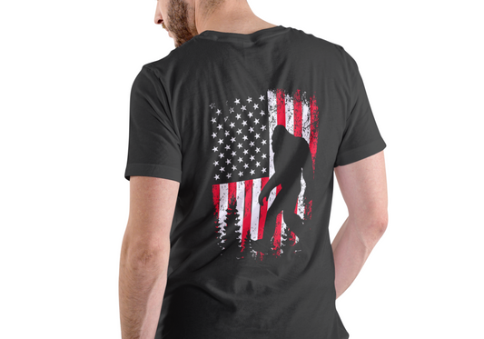 BIGFOOT AMERICAN FLAG, DISSTRESSED, T-SHIRT, UNISEX, COTTON