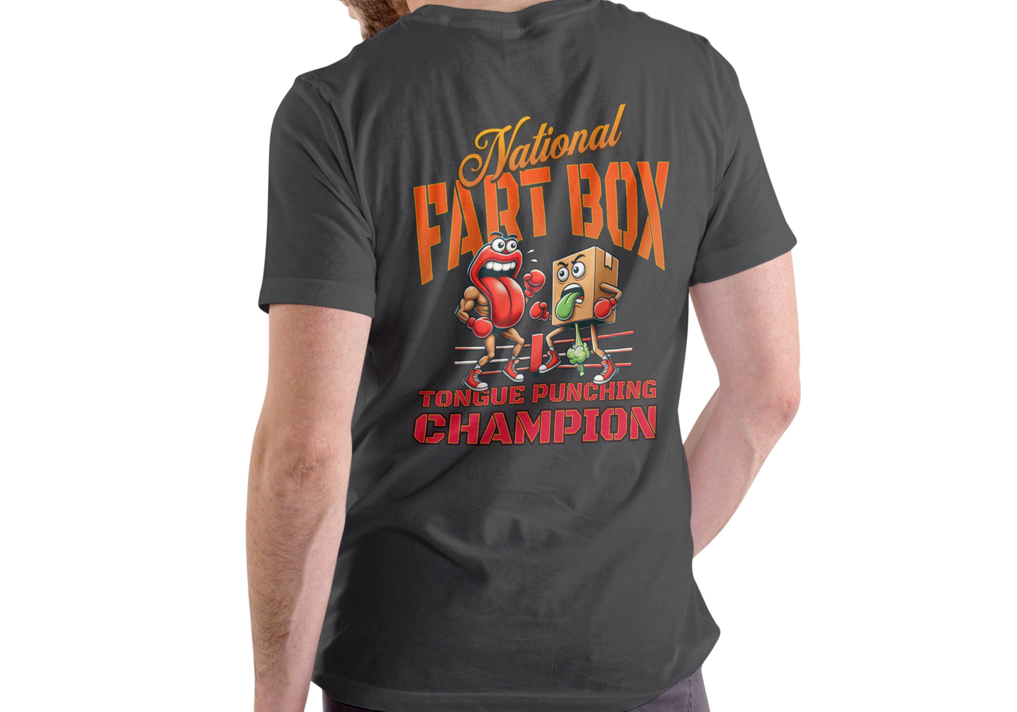 NATIONAL FART BOX TONGUE PUNCHING CHAMPION, T-SHIRT, UNISEX, COTTON