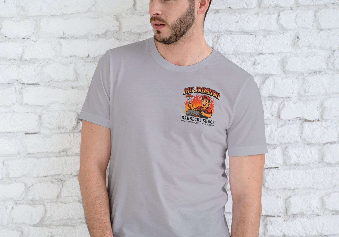 BIG JOHNSON BARBECUE SHACK, T-SHIRT, UNISEX, COTTON