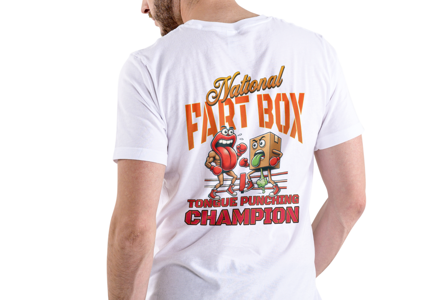 NATIONAL FART BOX TONGUE PUNCHING CHAMPION, T-SHIRT, UNISEX, COTTON