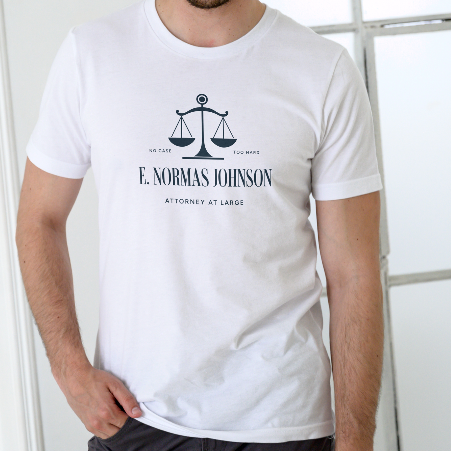 E. NORMAS JOHNSON – Attorney At Large | Funny Name Unisex Cotton T-Shirt