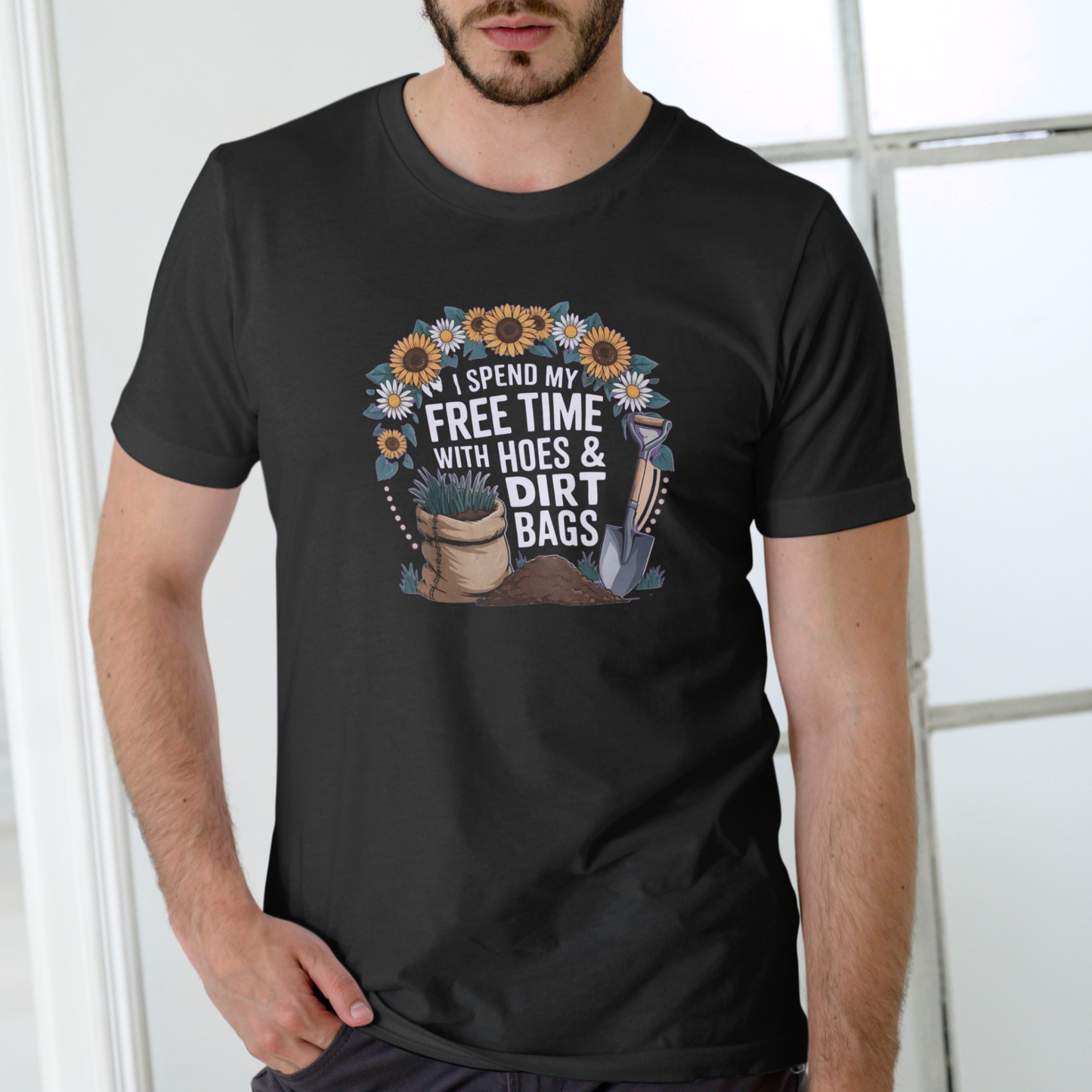 I Spend My Free Time with Hoes and Dirtbags gardening tee, Unisex Cotton