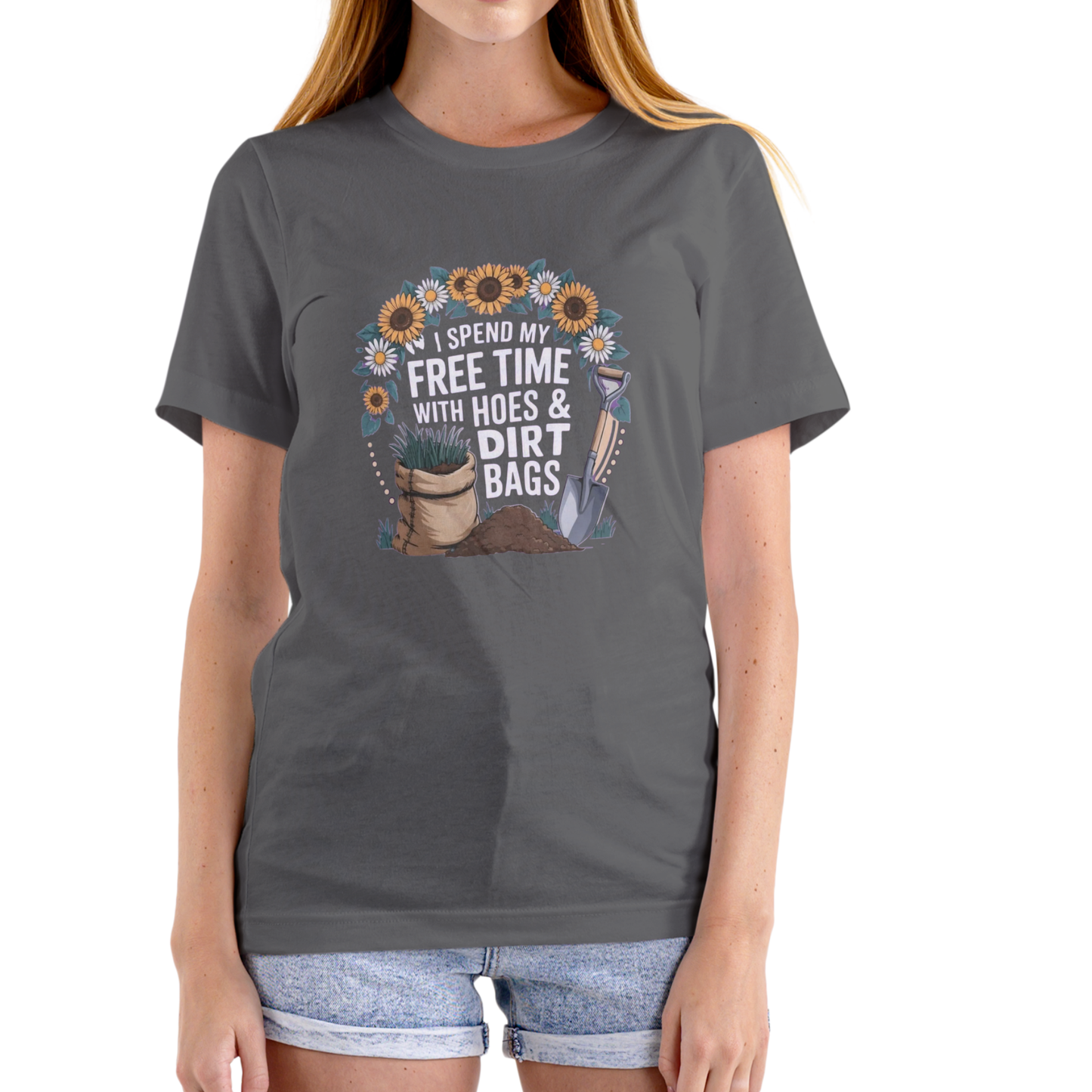I Spend My Free Time with Hoes and Dirtbags gardening tee, Unisex Cotton