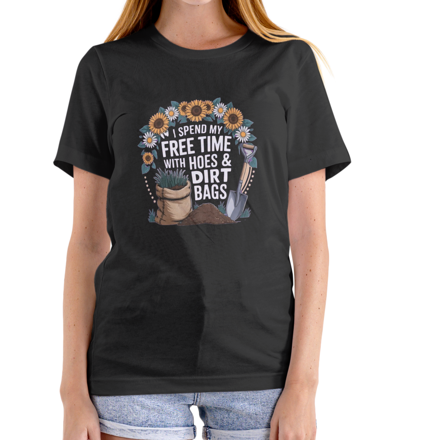 I Spend My Free Time with Hoes and Dirtbags gardening tee, Unisex Cotton