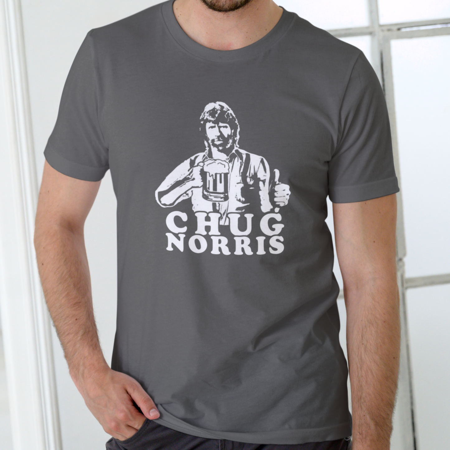 CHUG NORRIS – Funny Drinking T-Shirt (Unisex Cotton)