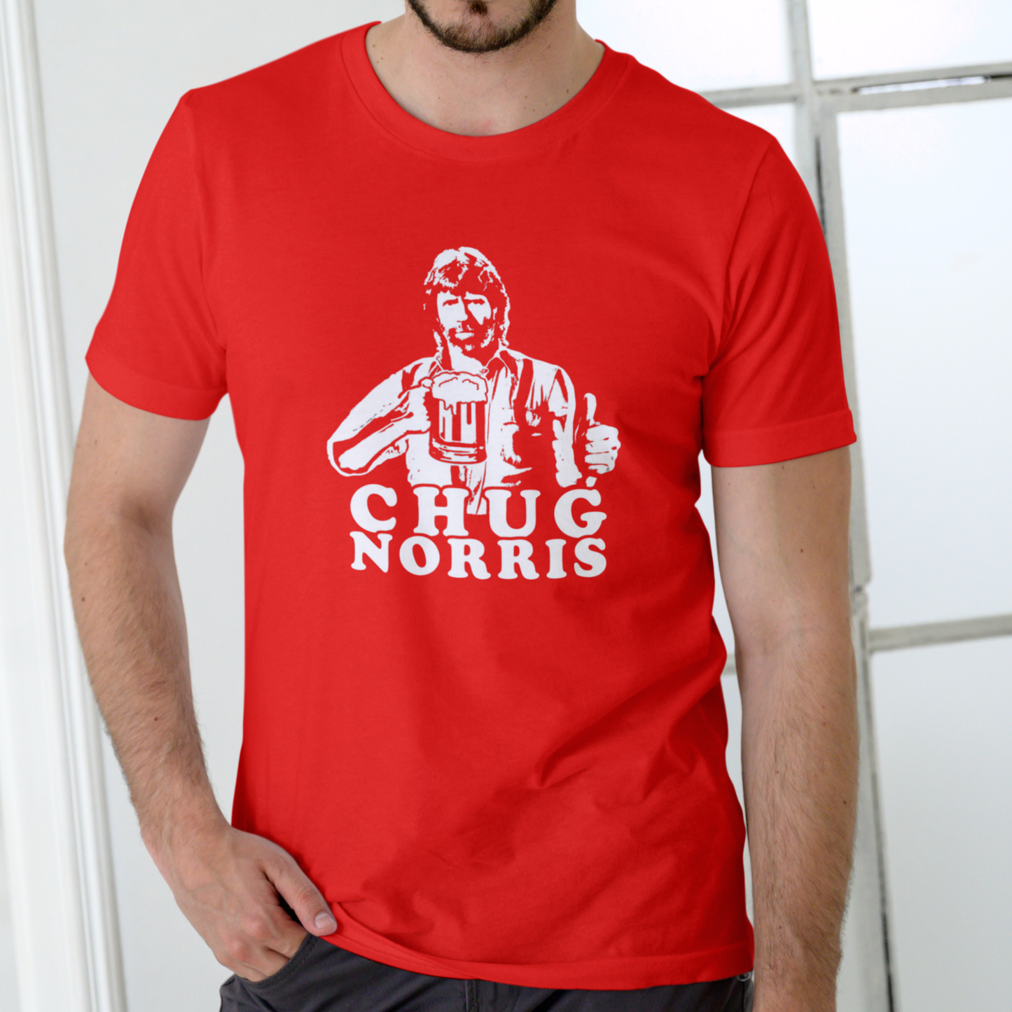 CHUG NORRIS – Funny Drinking T-Shirt (Unisex Cotton)