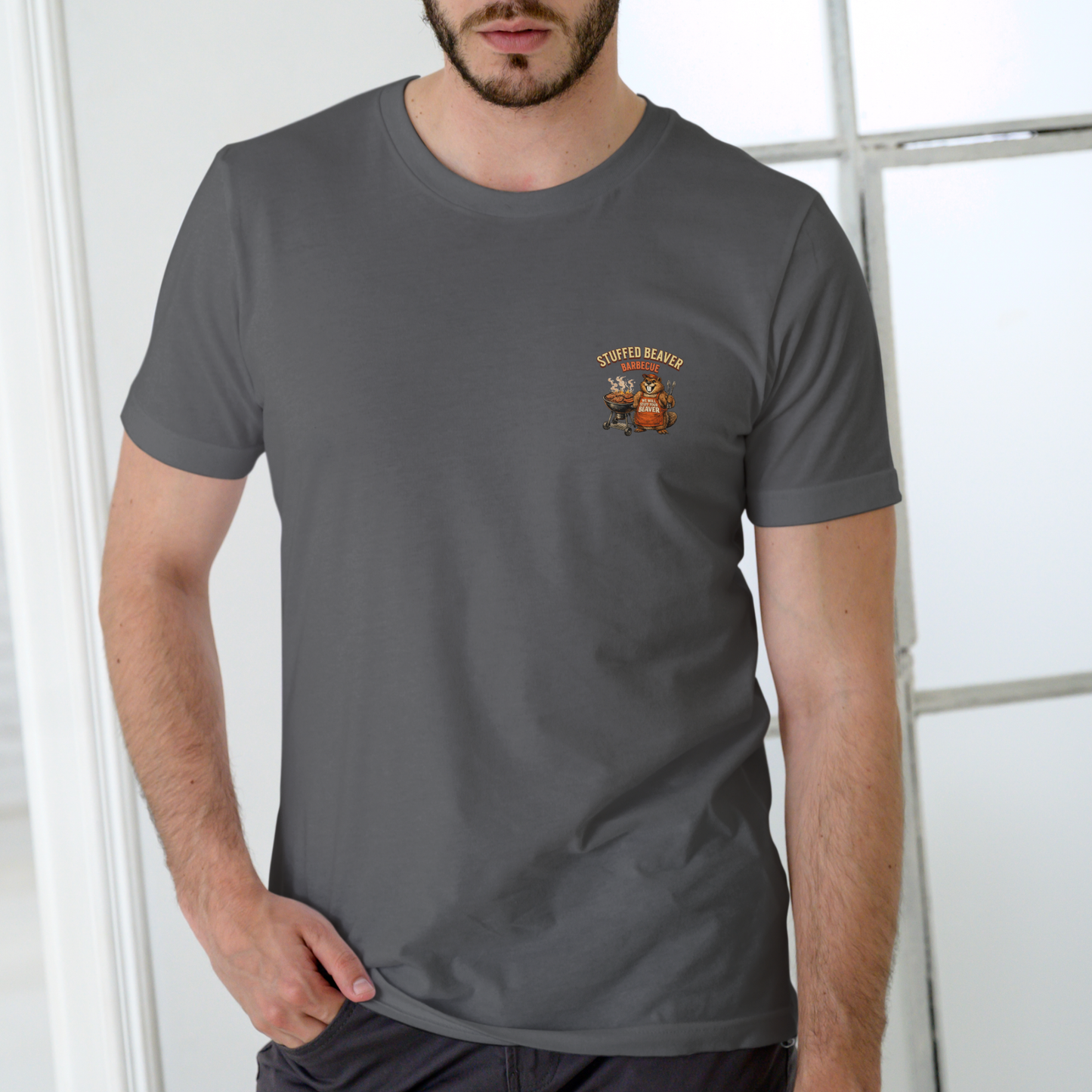 STUFFED BEAVER BARBECUE  Funny Unisex Cotton T-Shirt
