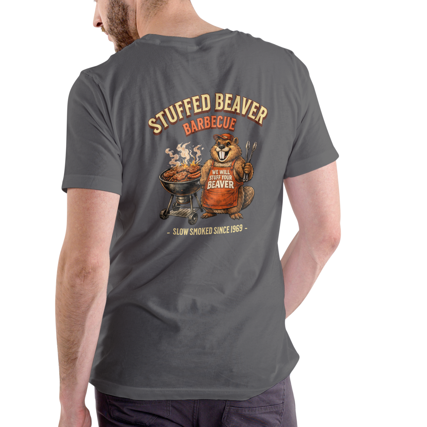 STUFFED BEAVER BARBECUE  Funny Unisex Cotton T-Shirt