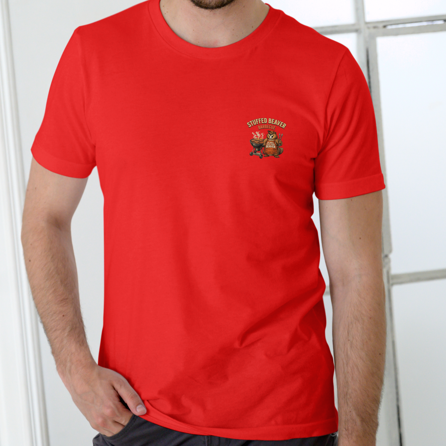 STUFFED BEAVER BARBECUE  Funny Unisex Cotton T-Shirt
