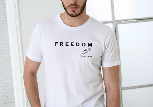 Charlie Kirk, Freedom Signature, T-SHIRT, UNISEX, COTTON