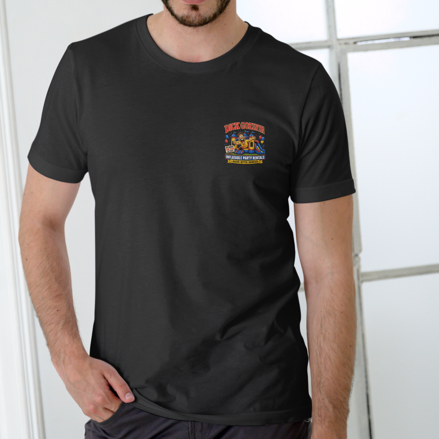 DICK GOZINYA INFLATABLE PARTY RENTALS – Funny Unisex Cotton T-Shirt
