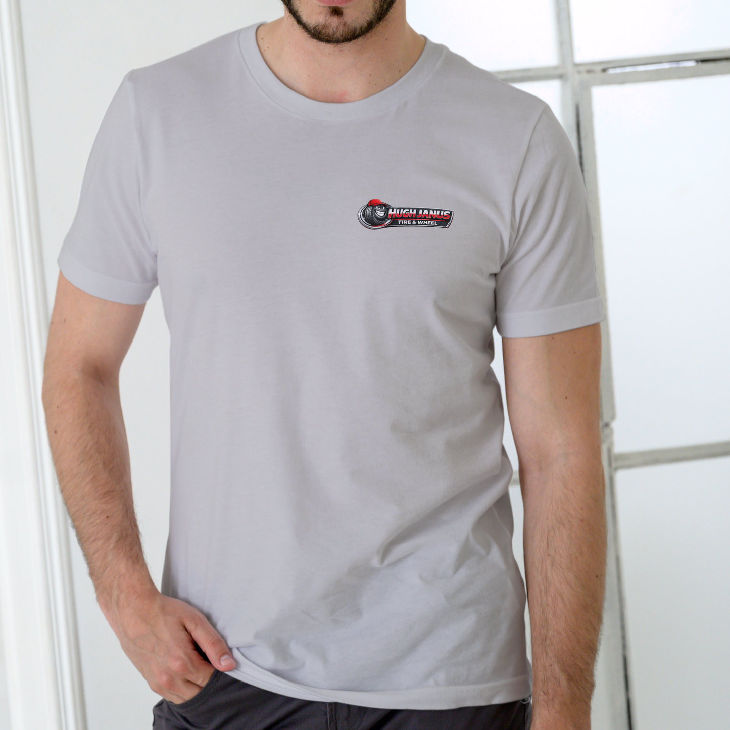 Hugh Janus Tire and Wheel – Funny Unisex Cotton T-Shirt