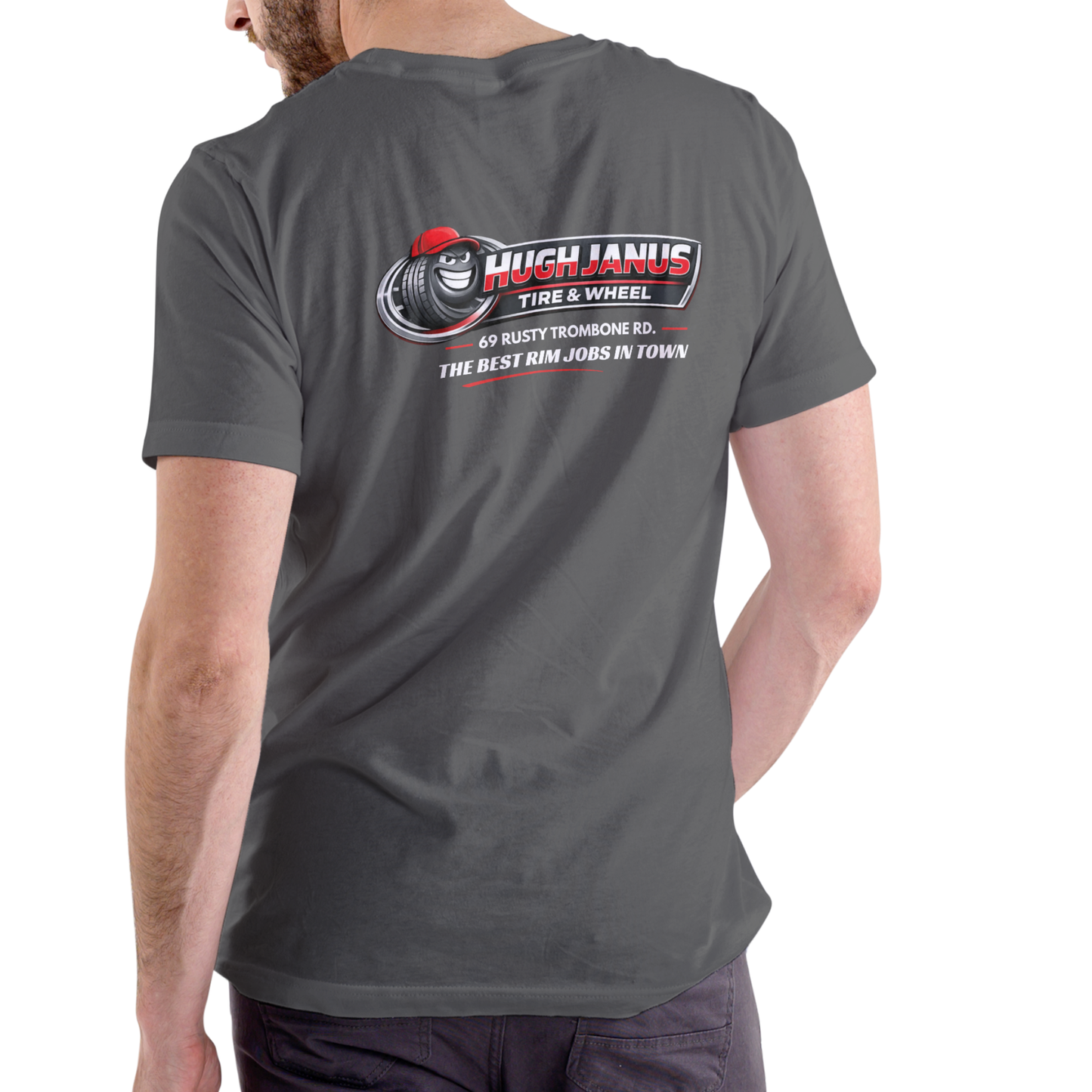 Hugh Janus Tire and Wheel – Funny Unisex Cotton T-Shirt