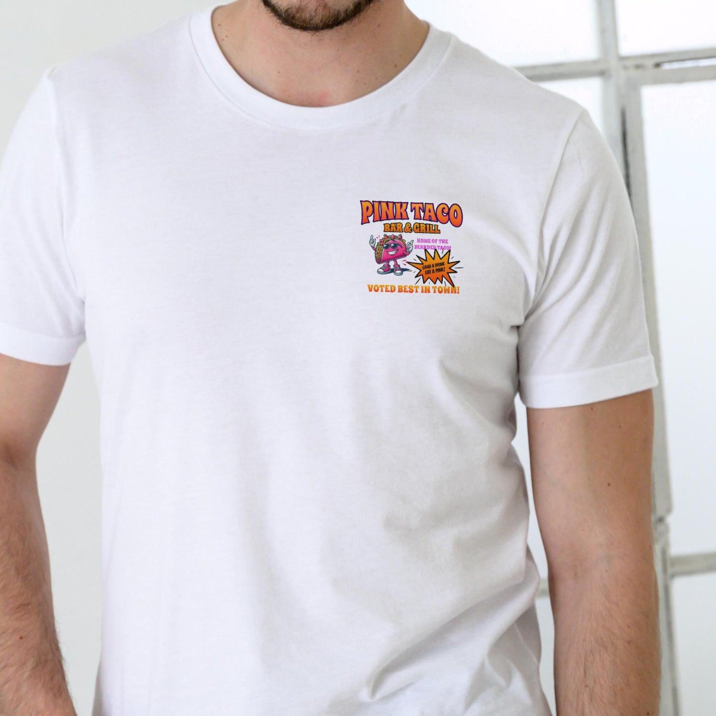 PINK TACO BAR AND GRILL Funny T Shirt, Unisex Cotton