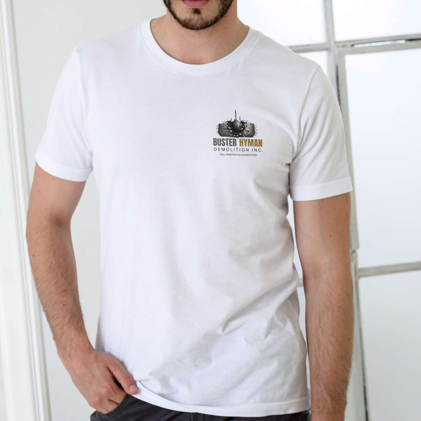 BUSTER HYMAN DEMOLITION INC. Funny name T shirt Unisex Cotton