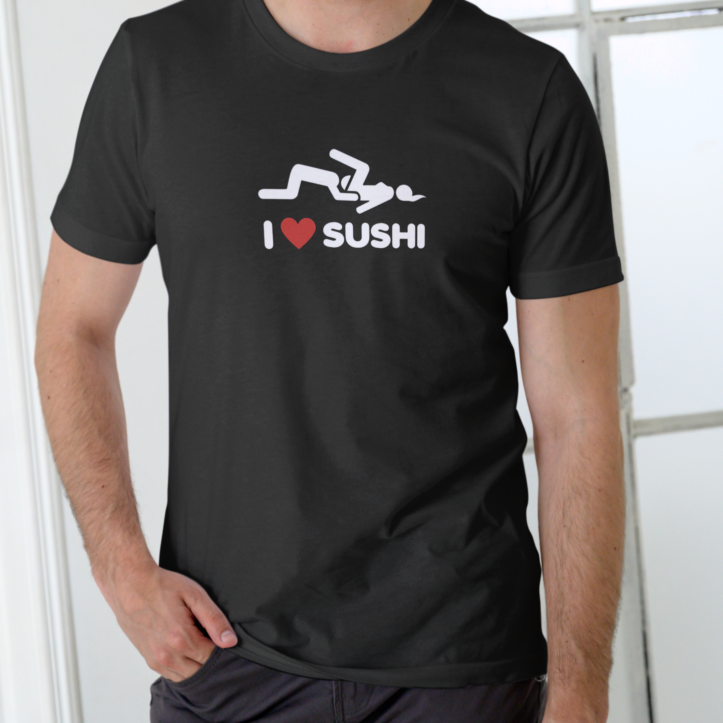 I LOVE SUSHI Funny T Shirt. Unisex Cotton