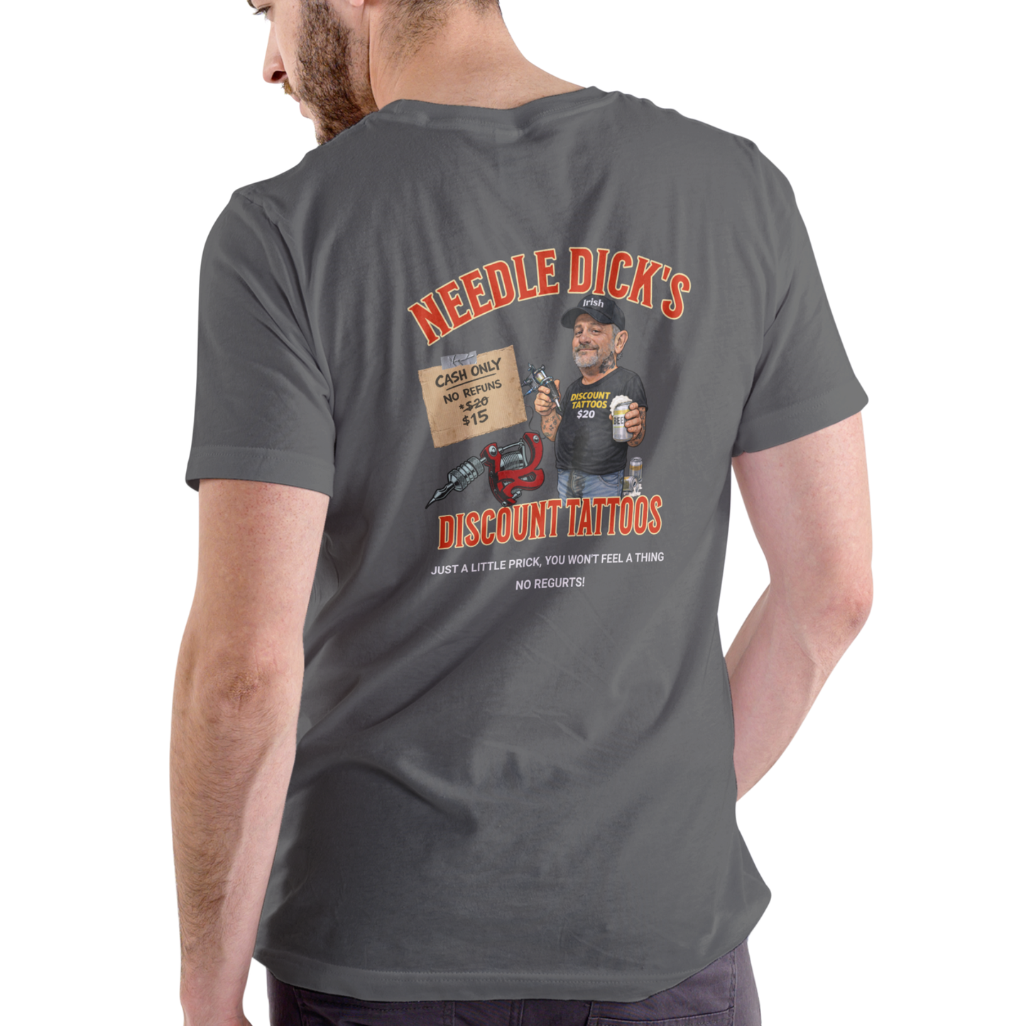 Needle Dick’s Discount Tattoos funny T-shirt.