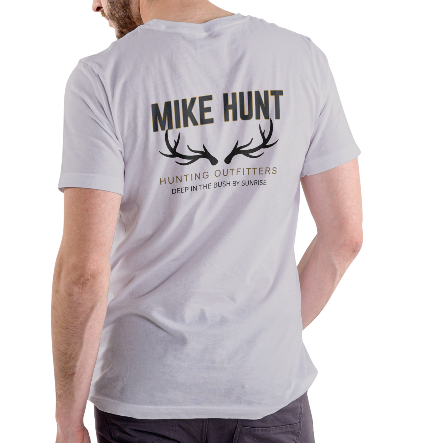 MIKE HUNT HUNTING OUTFITTERS Funny name shirt, Unisex Cotton