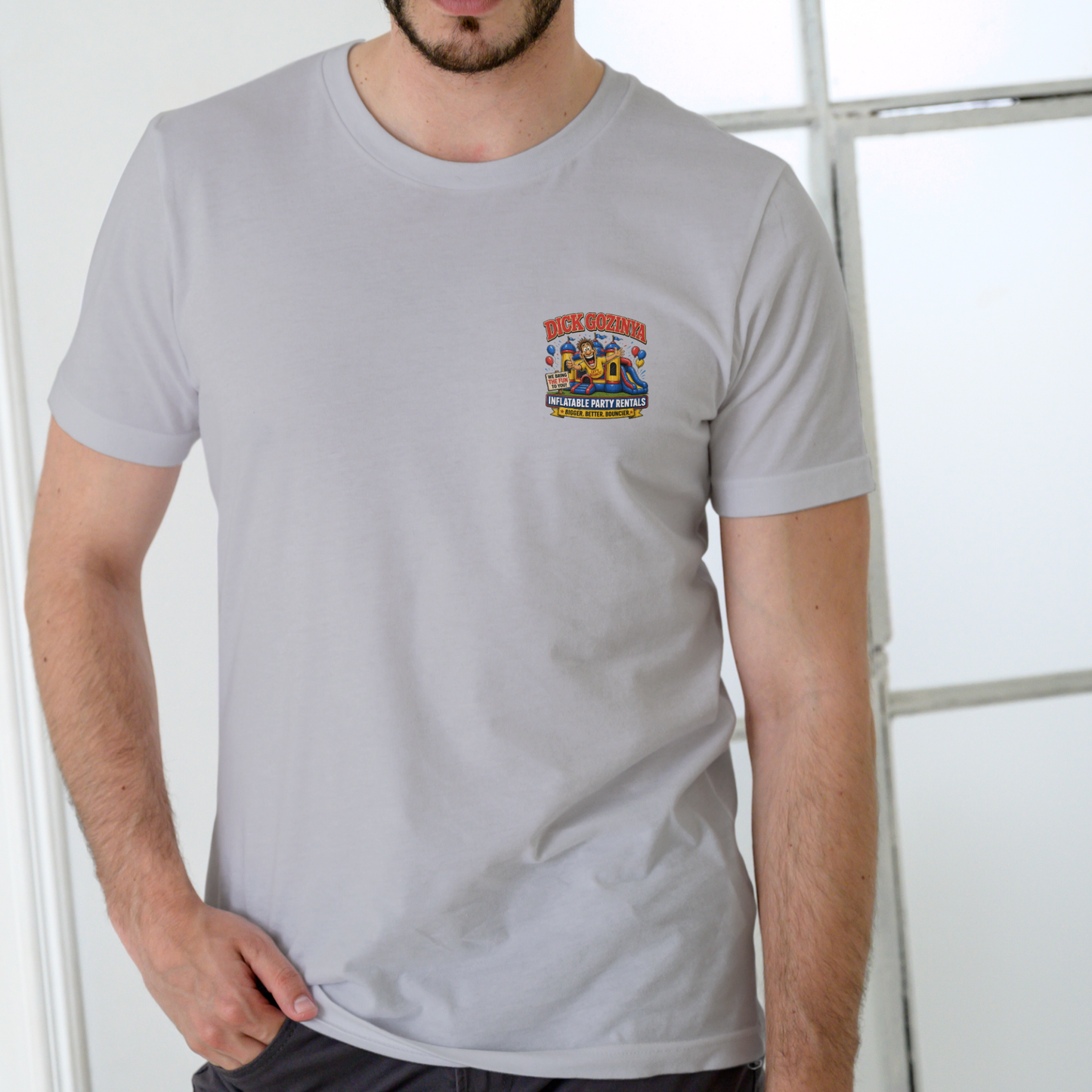 DICK GOZINYA INFLATABLE PARTY RENTALS – Funny Unisex Cotton T-Shirt