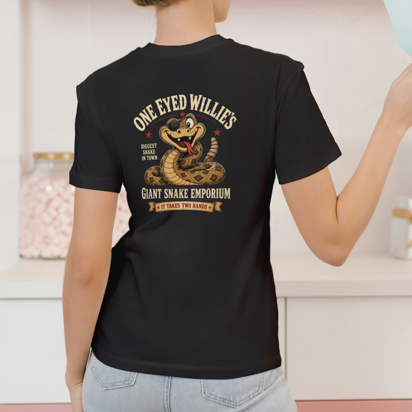 ONE EYED WILLIE'S GIANT SNAKE EMPORIUM Funny T-Shirt