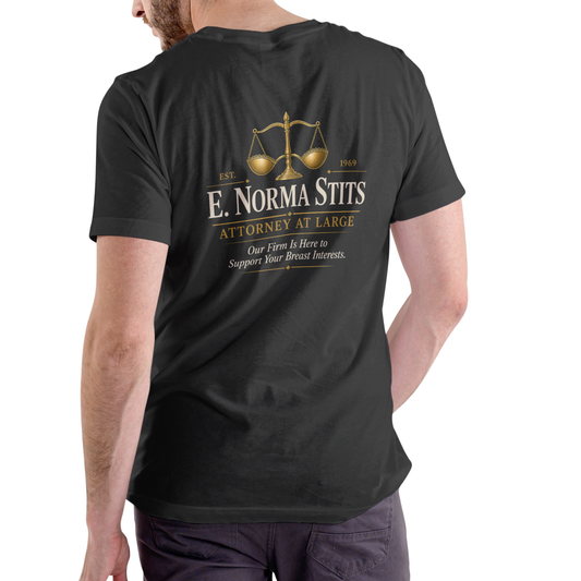 E NORMA STITS ATTORNEY AT LARGE Funny T Shirt, Unisex Cotton