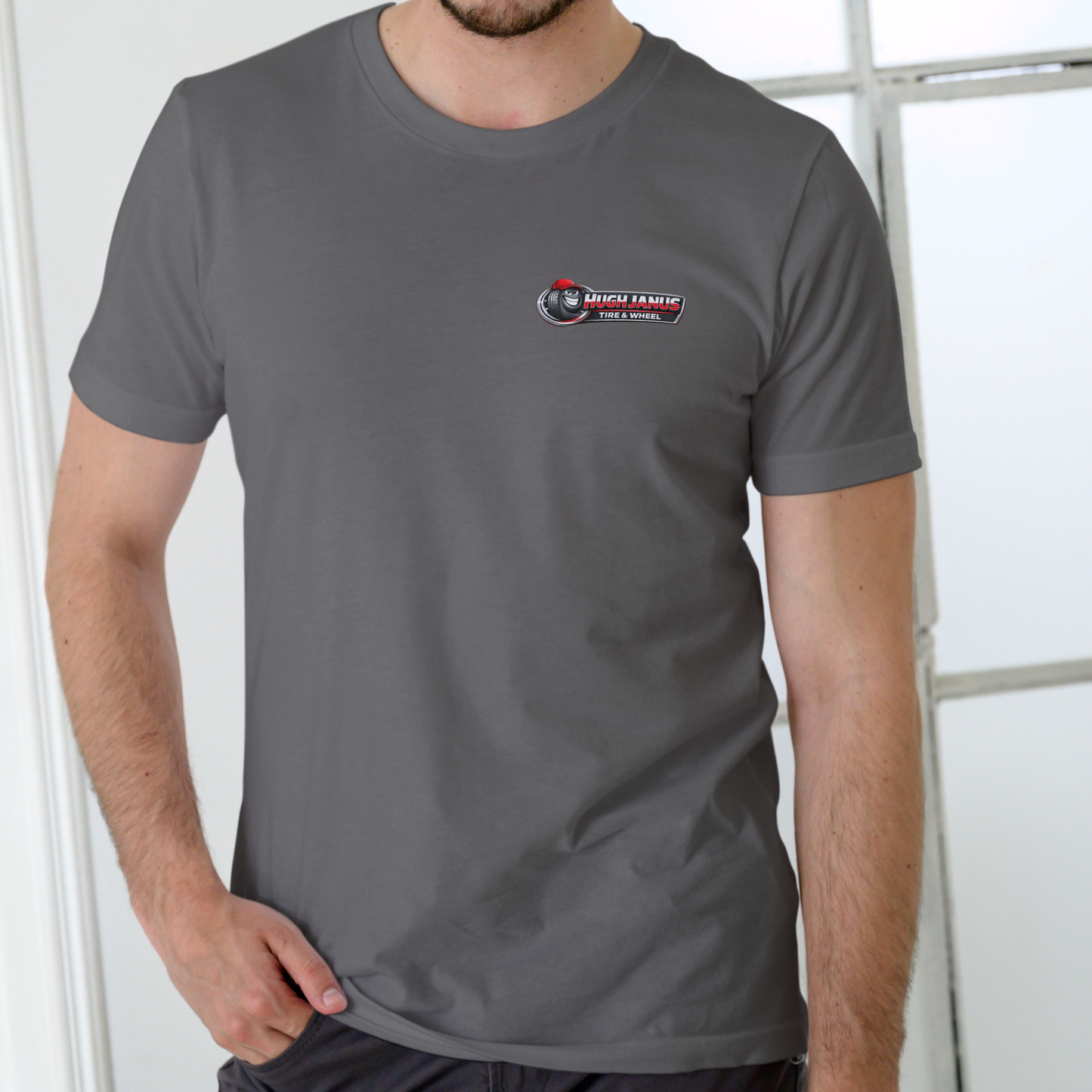 Hugh Janus Tire and Wheel – Funny Unisex Cotton T-Shirt