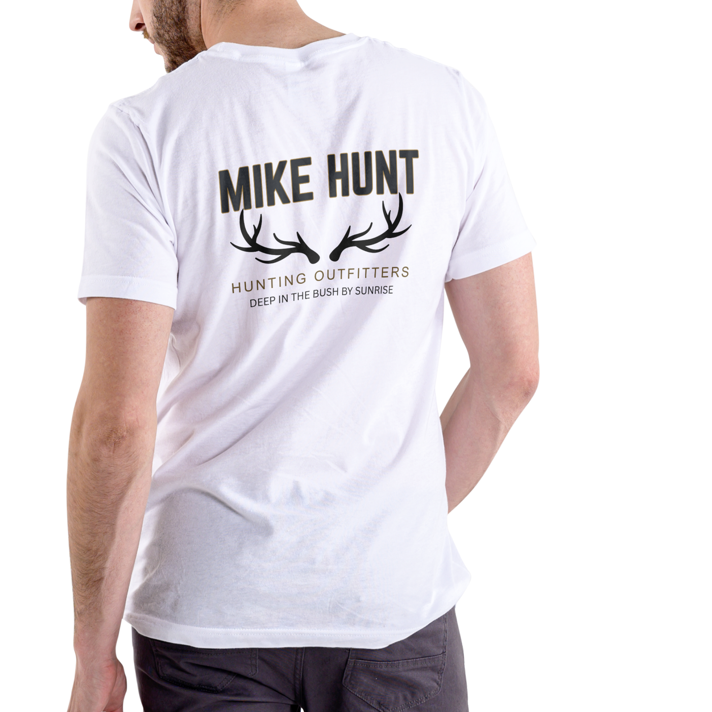 MIKE HUNT HUNTING OUTFITTERS Funny name shirt, Unisex Cotton
