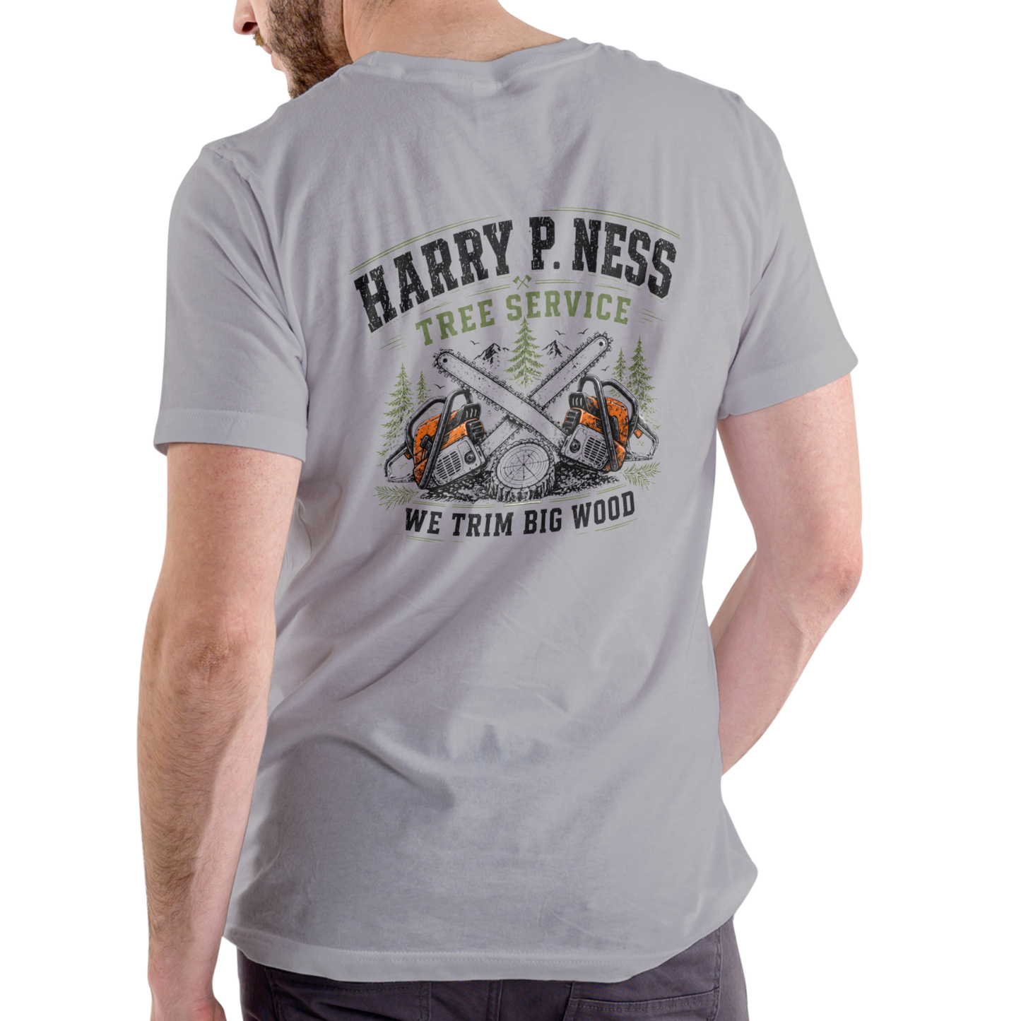 HARRY P. NESS TREE SERVICE – “We Trim Big Wood” Funny Unisex Cotton T-Shirt