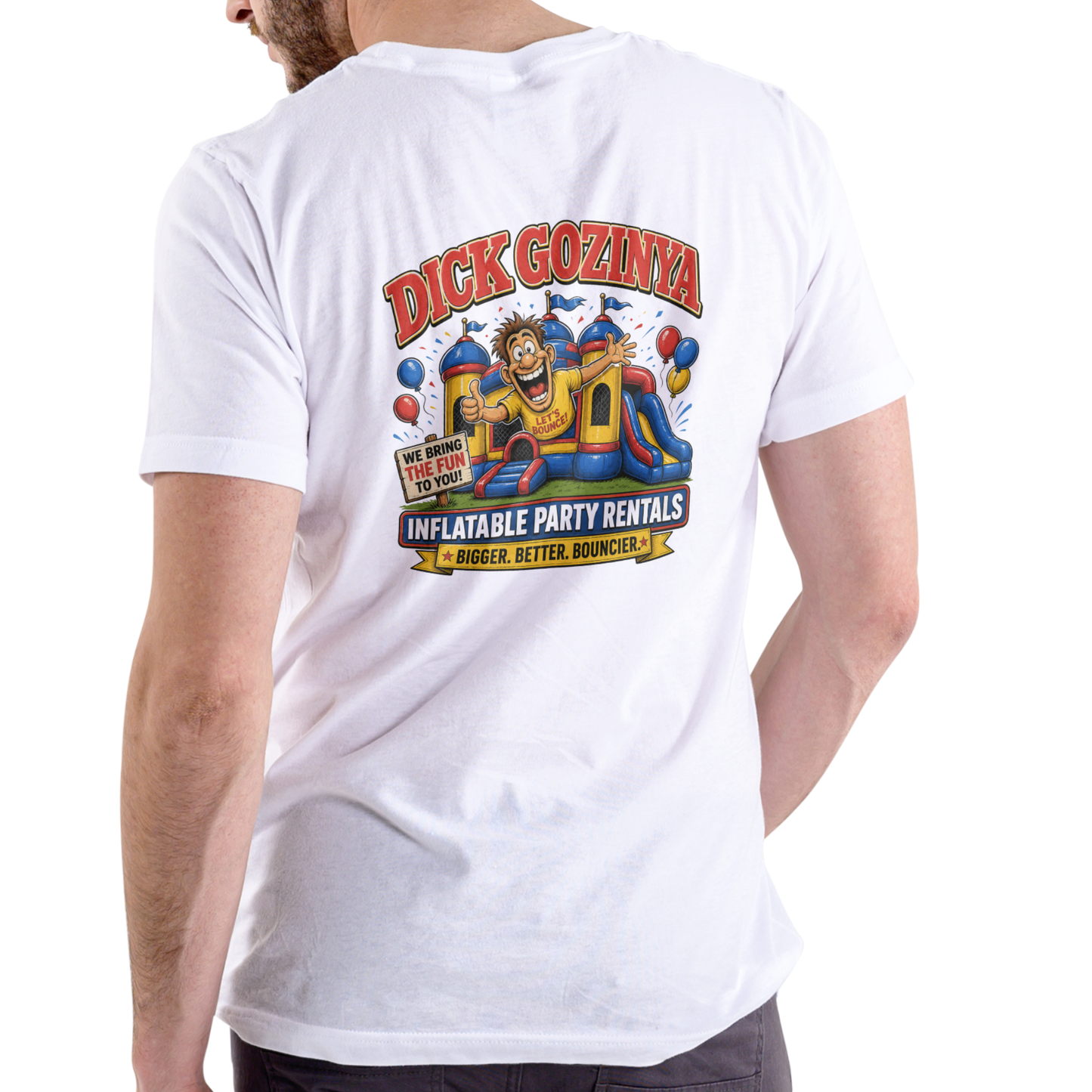 DICK GOZINYA INFLATABLE PARTY RENTALS – Funny Unisex Cotton T-Shirt