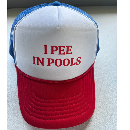 I PEE IN POOLS TRUCKER HAT, ADJUSTABLE