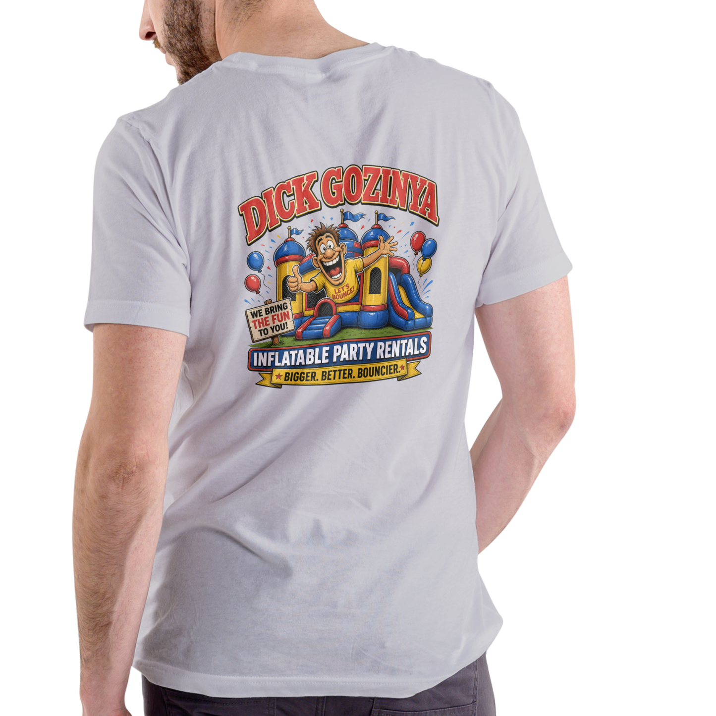 DICK GOZINYA INFLATABLE PARTY RENTALS – Funny Unisex Cotton T-Shirt