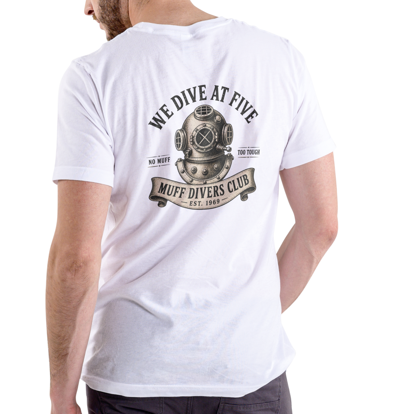 WE DIVE AT FIVE, MUFF DIVERS CLUB, Funny T Shirt, Unisex Cotton