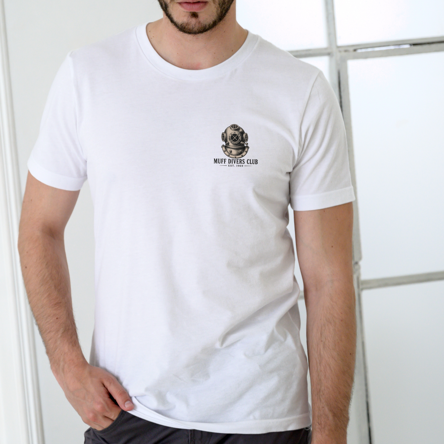 WE DIVE AT FIVE, MUFF DIVERS CLUB, Funny T Shirt, Unisex Cotton