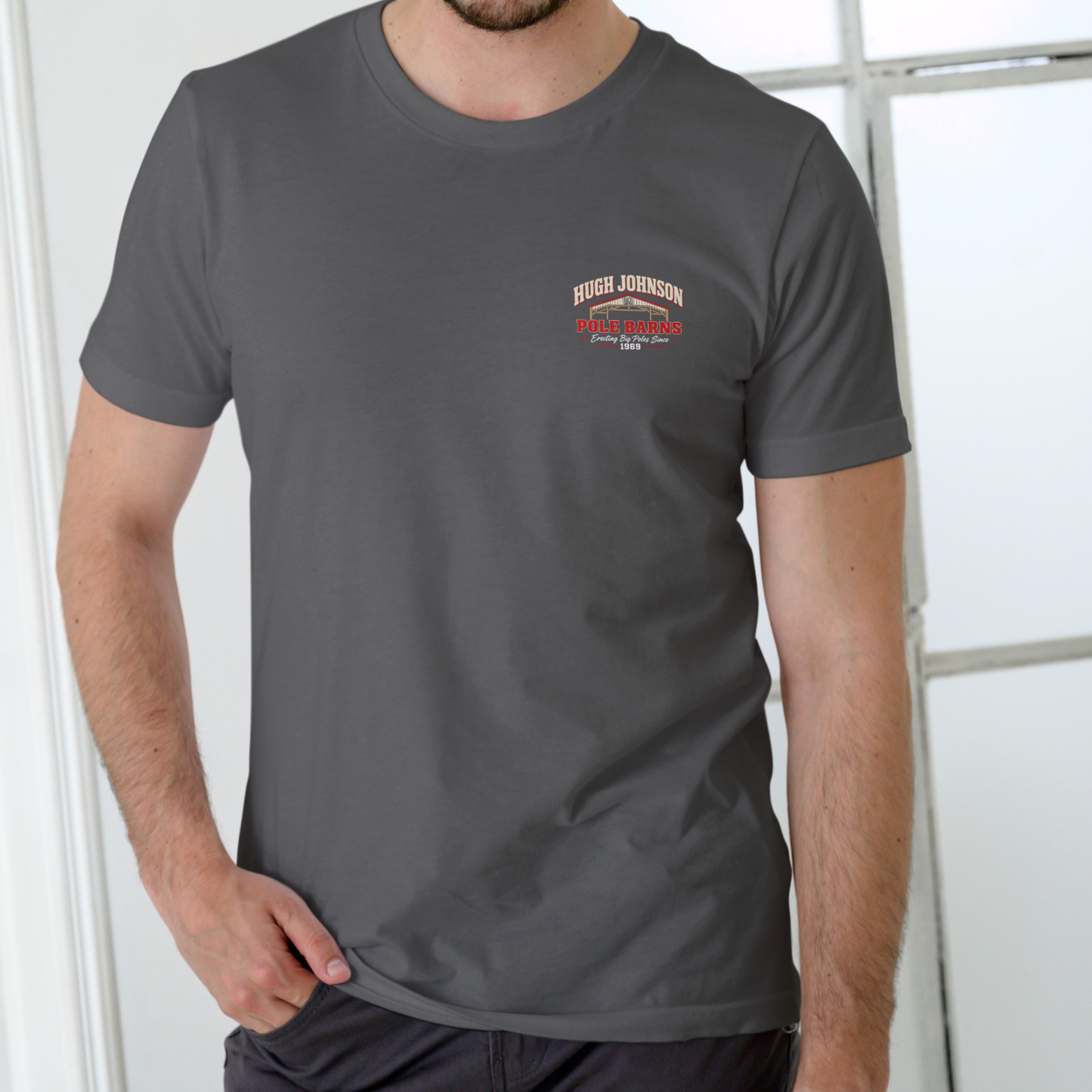 HUGH JOHNSON POLE BARNS Men's Humor Graphic Tee