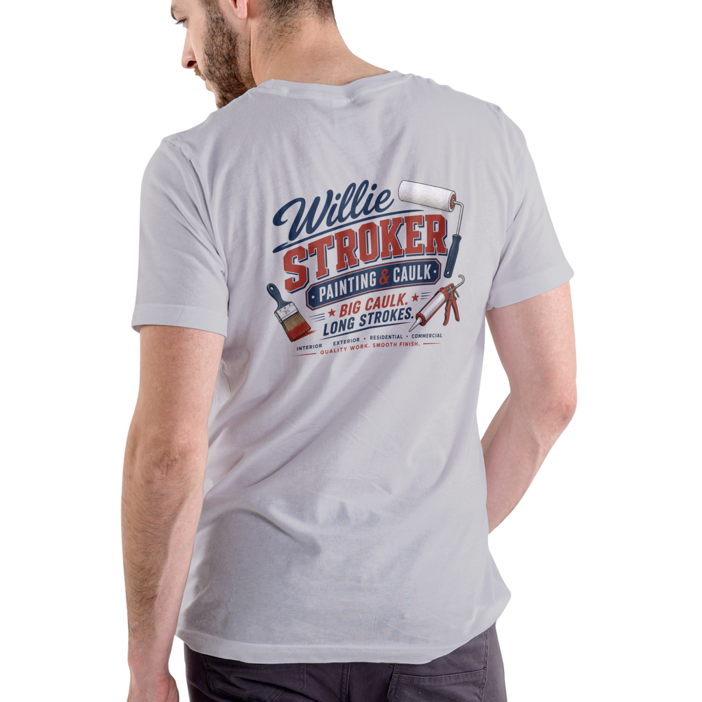Willie Stroker Painting Caulk T-Shirt. Unisex Cotton