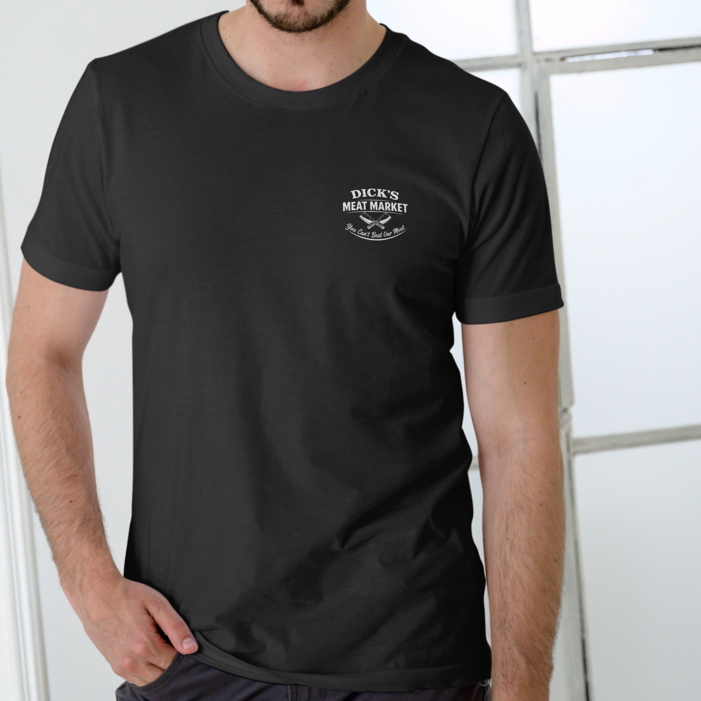 Dick’s Meat Market “You Can’t Beat Our Meat” Funny T-Shirt – Unisex Cotton Graphic Tee