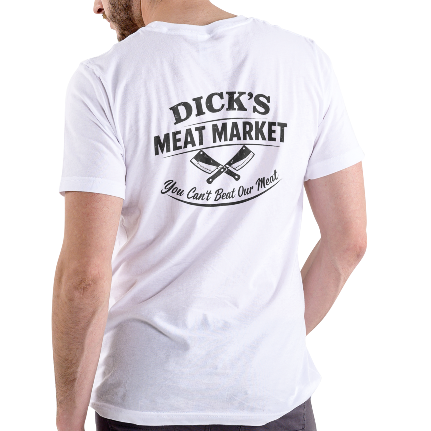 Dick’s Meat Market “You Can’t Beat Our Meat” Funny T-Shirt – Unisex Cotton Graphic Tee
