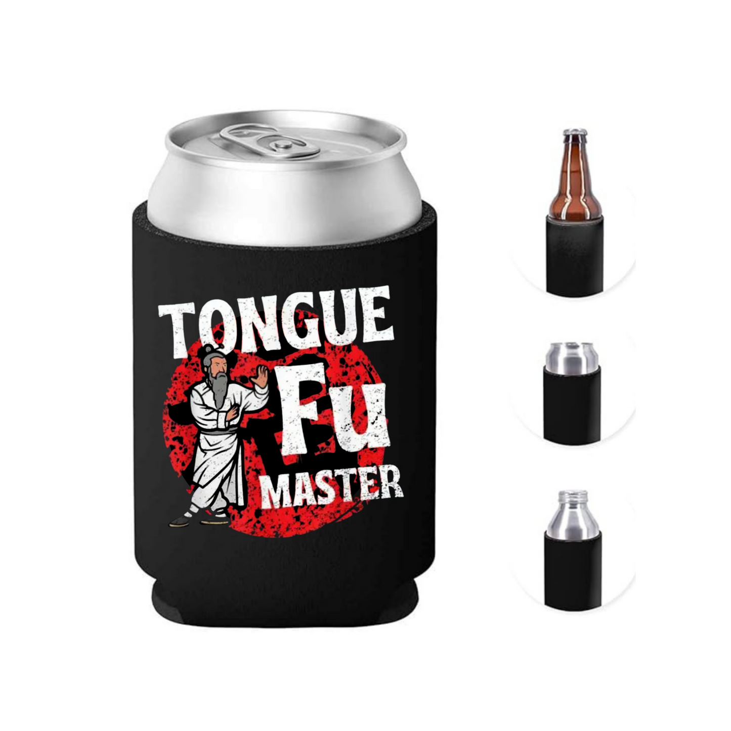 TONGUE FU MASTER Funny Can Cooler | Novelty Koozie for 12 oz Cans &amp; Bottles