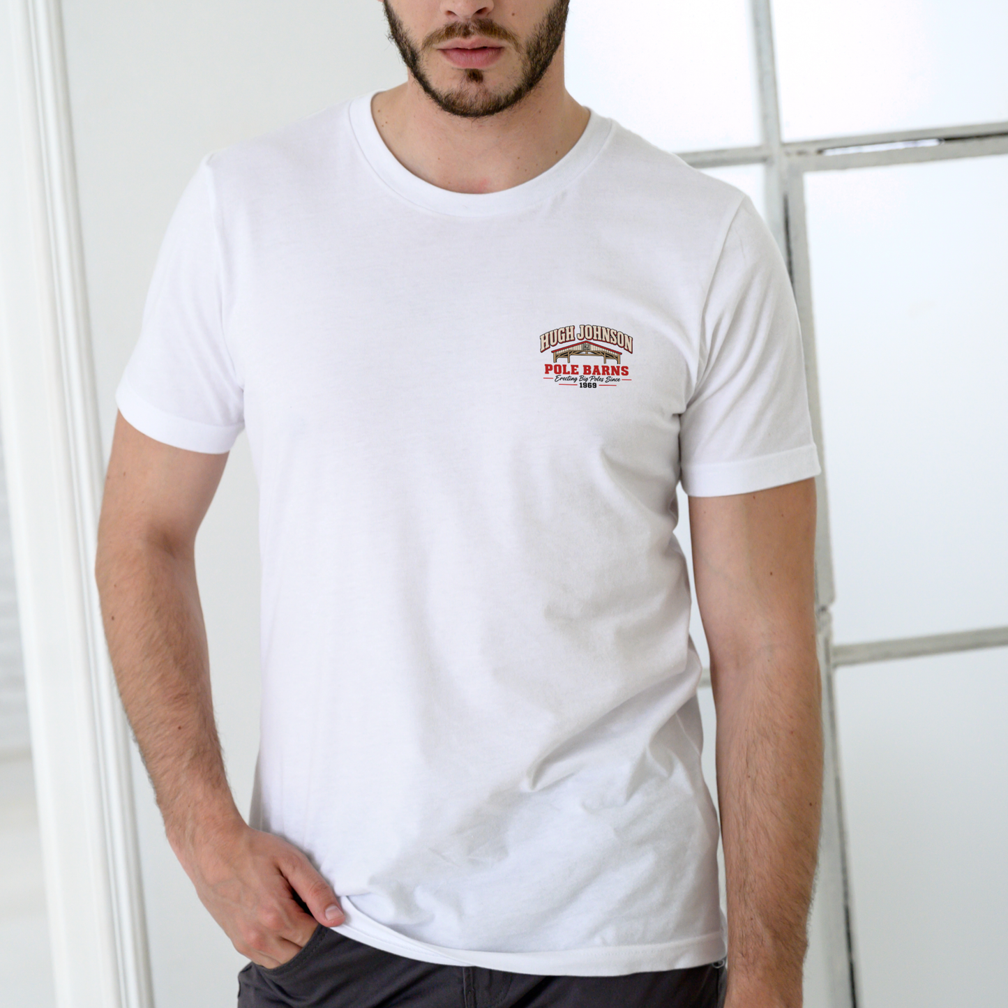 HUGH JOHNSON POLE BARNS Men's Humor Graphic Tee