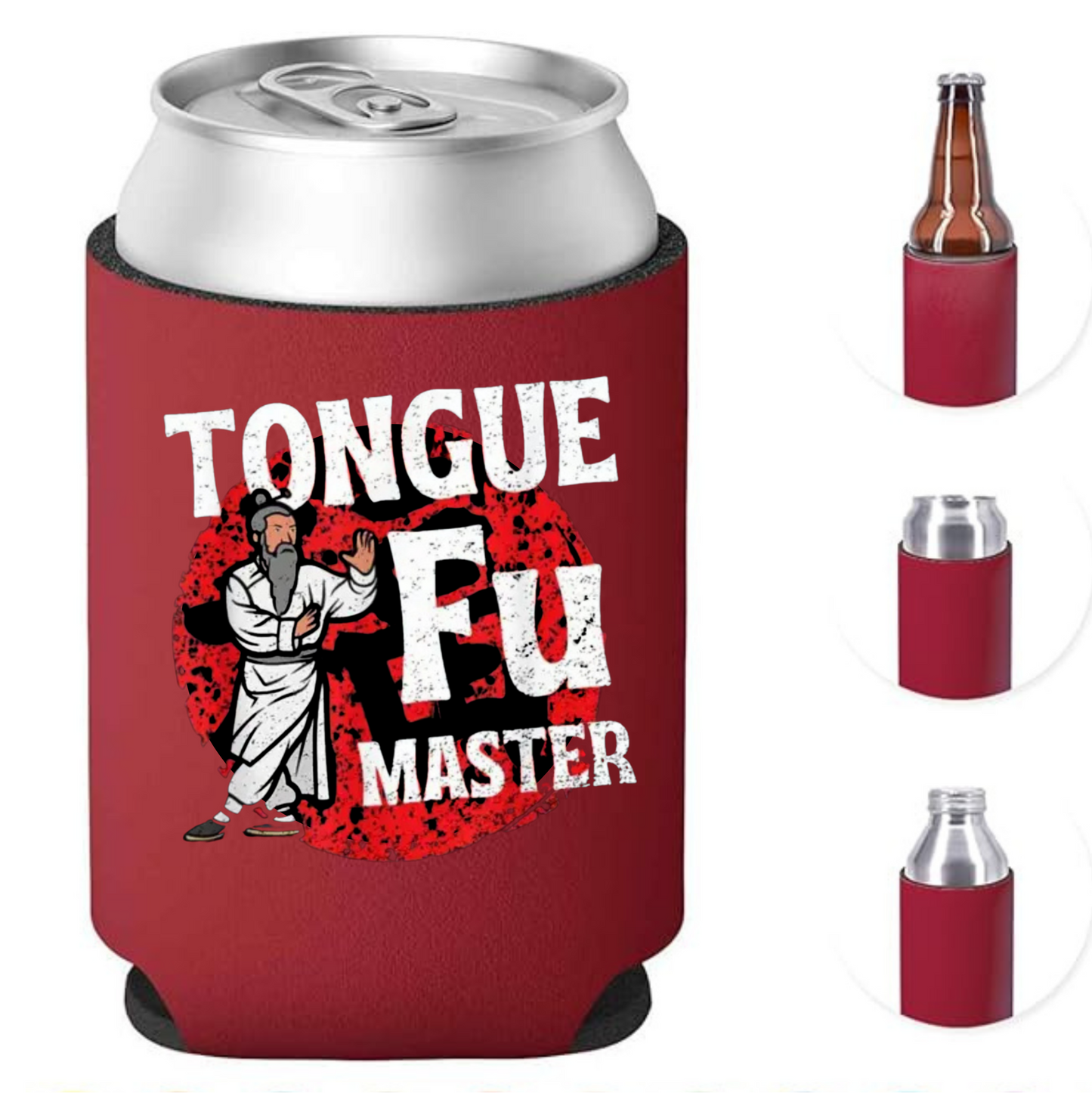TONGUE FU MASTER Funny Can Cooler | Novelty Koozie for 12 oz Cans &amp; Bottles