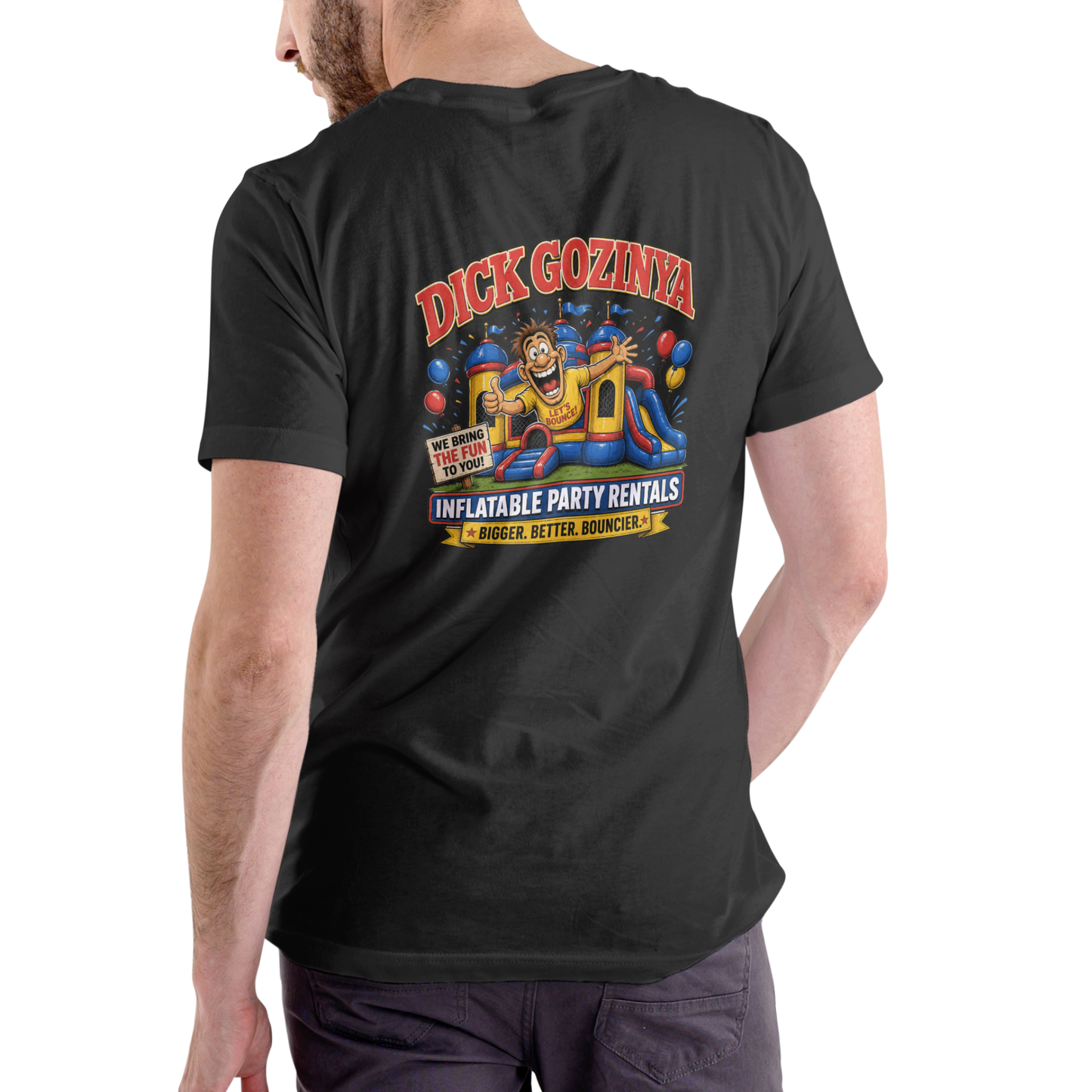 DICK GOZINYA INFLATABLE PARTY RENTALS – Funny Unisex Cotton T-Shirt