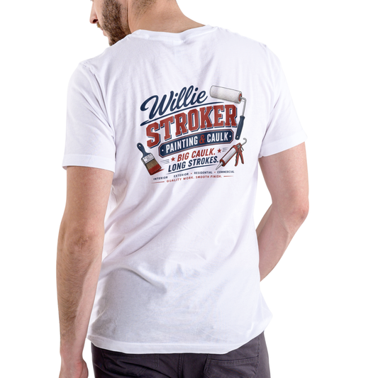 Willie Stroker Painting Caulk T-Shirt. Unisex Cotton