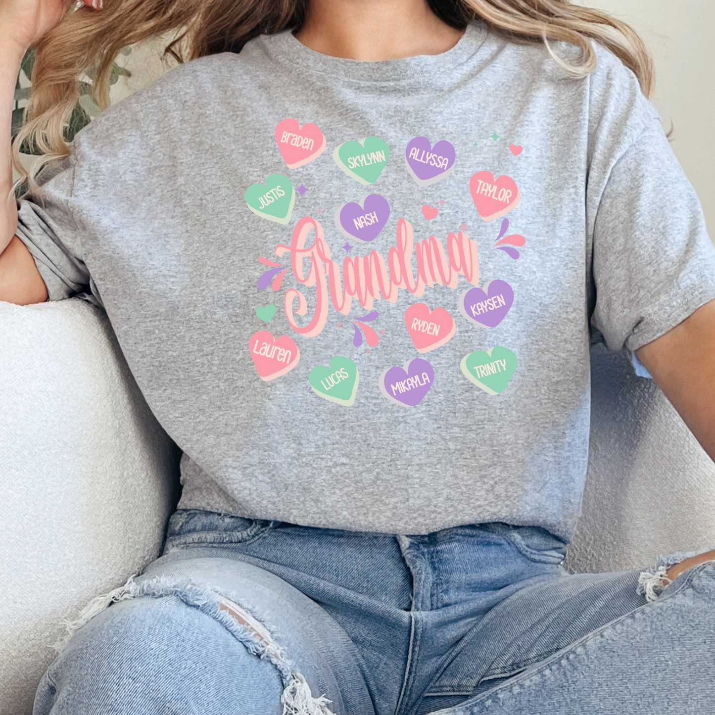 Make A Personalized "Grandma's Love" T-Shirt with Grandkids' Names
