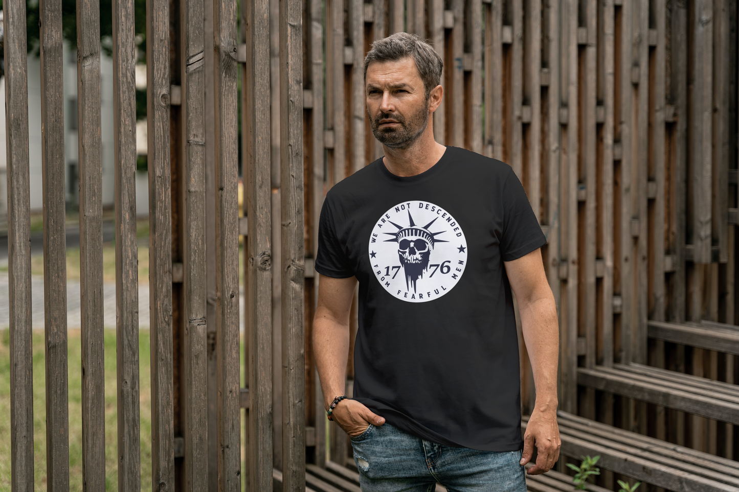 Short sleeve shirt. We are not decendents of fearful men