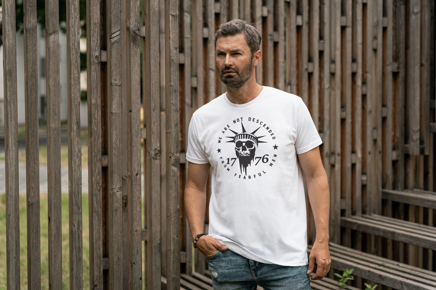 Short sleeve shirt. We are not decendents of fearful men